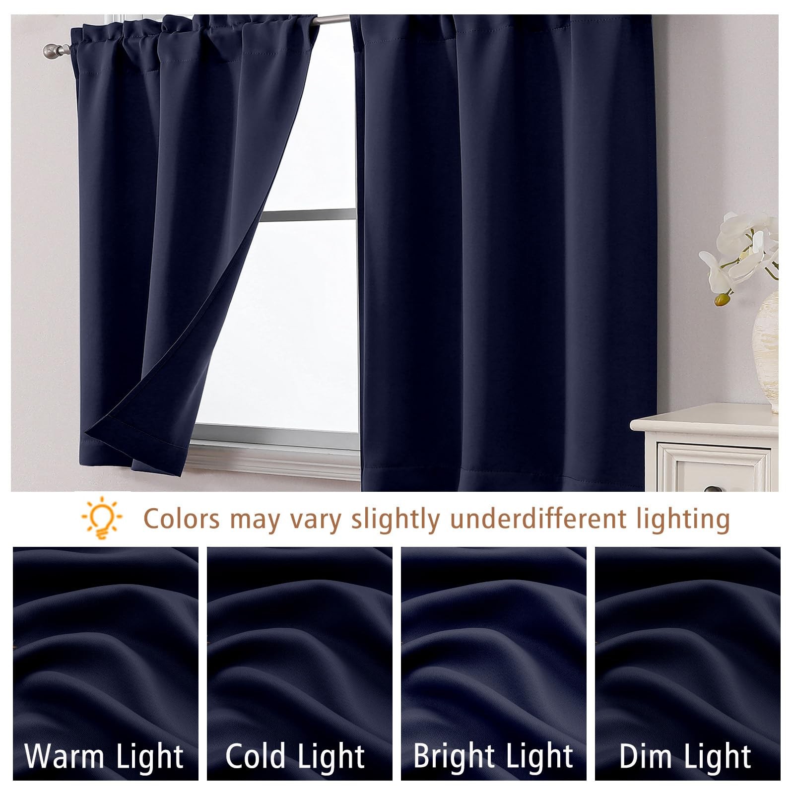 Navy Blue Blackout Curtains for Small Window Treatment, Light Blocking Short …