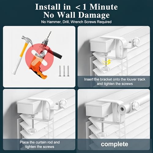 Inside Mount Curtain Rod Bracket for Blinds, No Drill Blind Adapter, White-2PCS