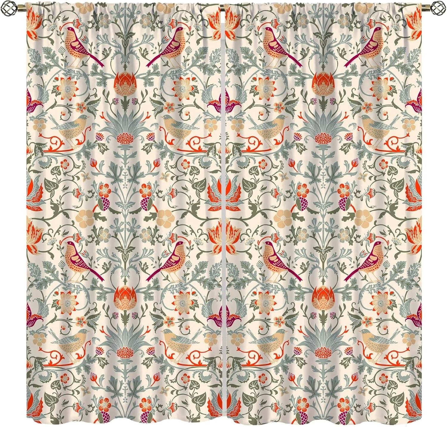 Boho William Morris Curtains Retro Bird Elegant Animal Pattern Printed Curtains