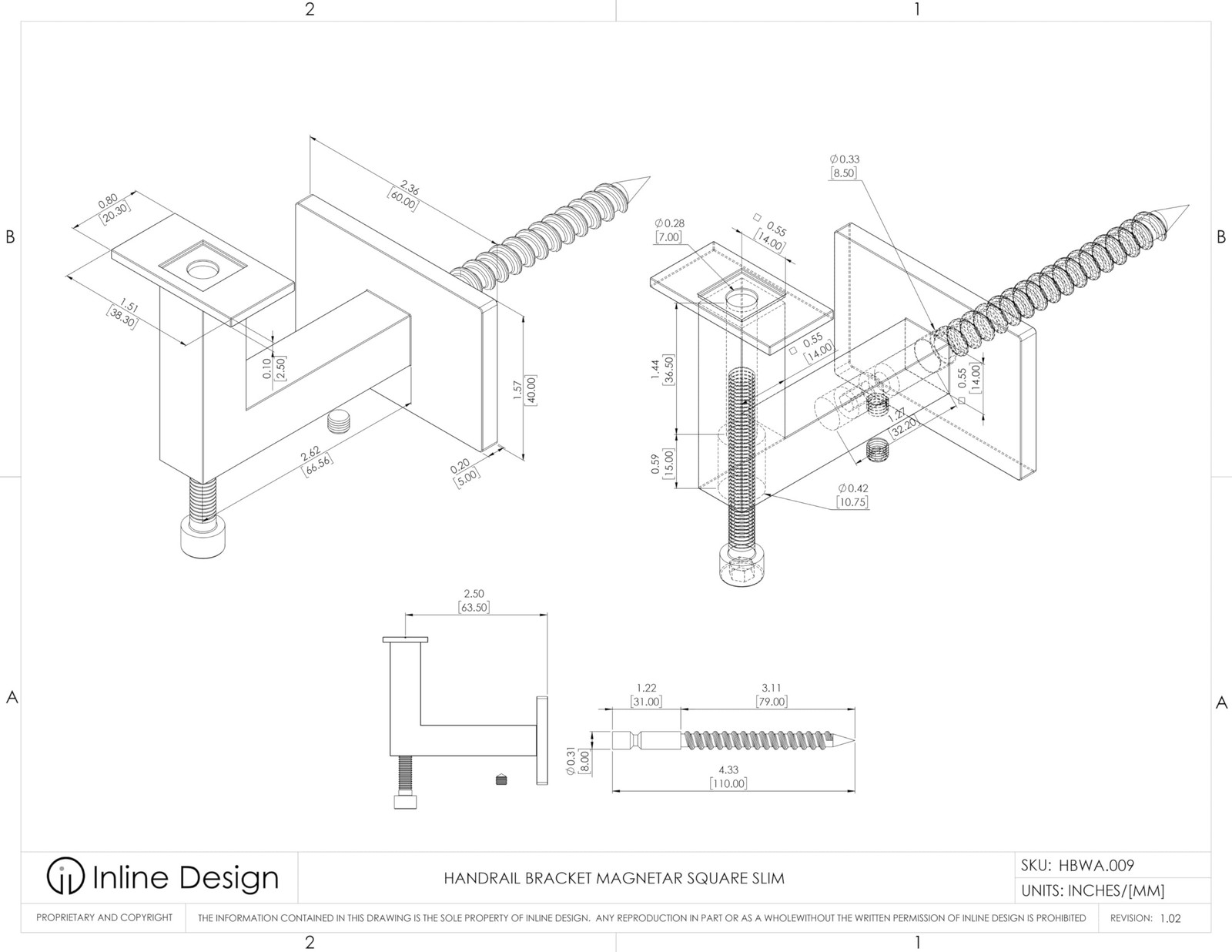 Stainless Steel Handrail Wall Bracket Square for Flat Bottom Tube Slim