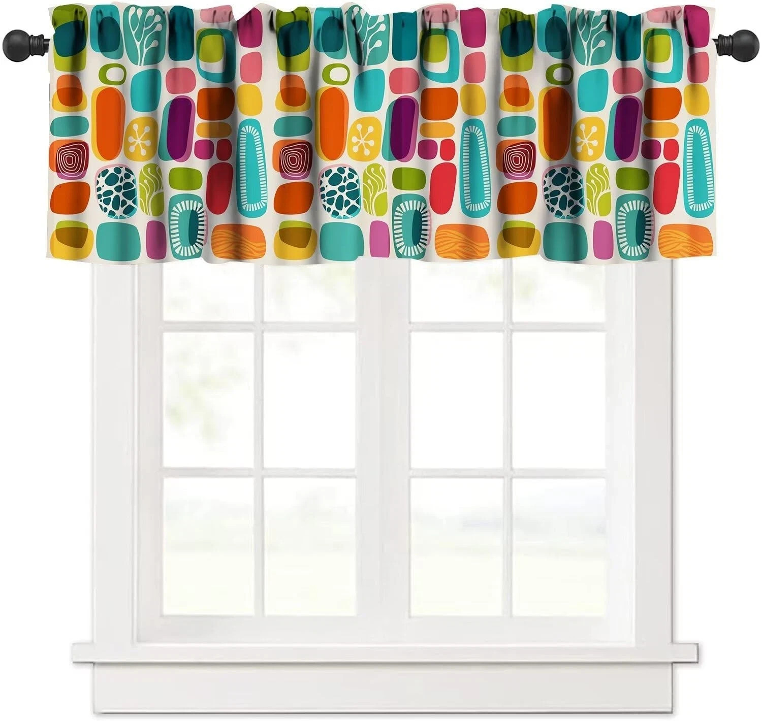 Mid Century Valance Curtain Colorful Rectangle Bohemia Abstract Geometry Wind…