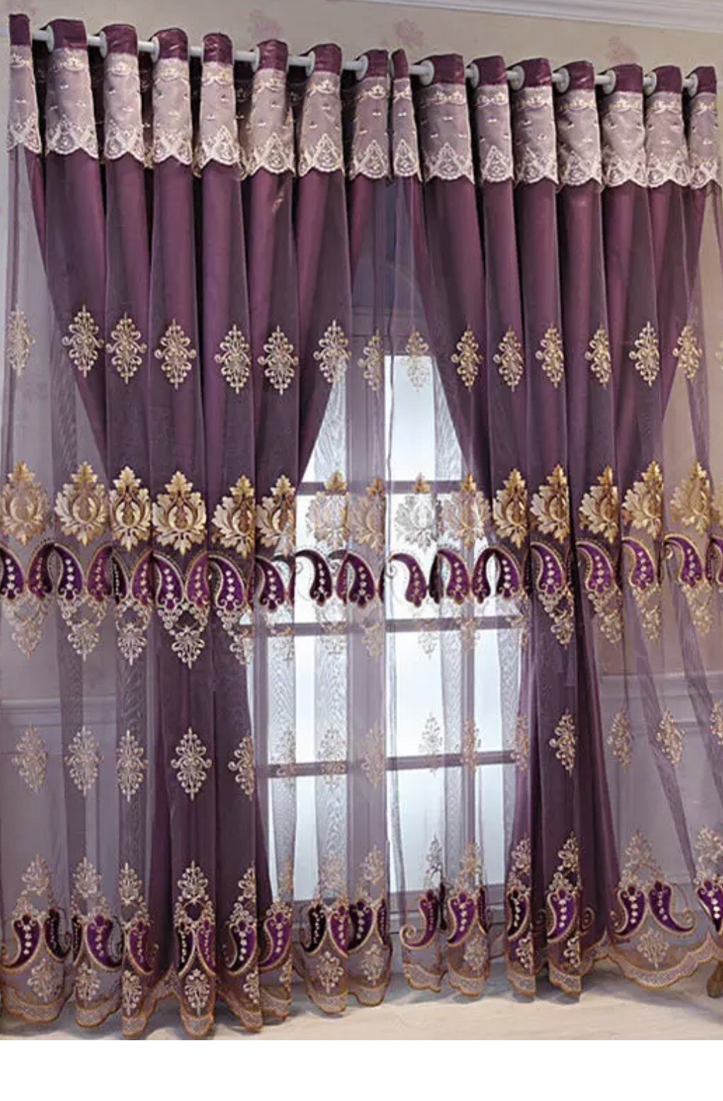 Luxury Embroidered Flowers European Style Windows Curtains With Valance For