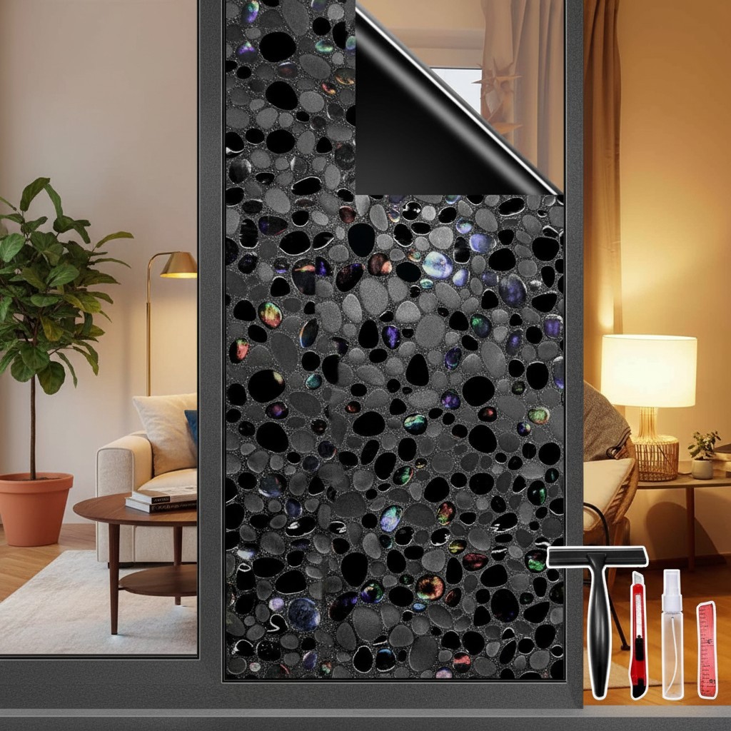 Total Blackout Window Film Privacy, 100% UV Blocking, Dark Window Tint for Home