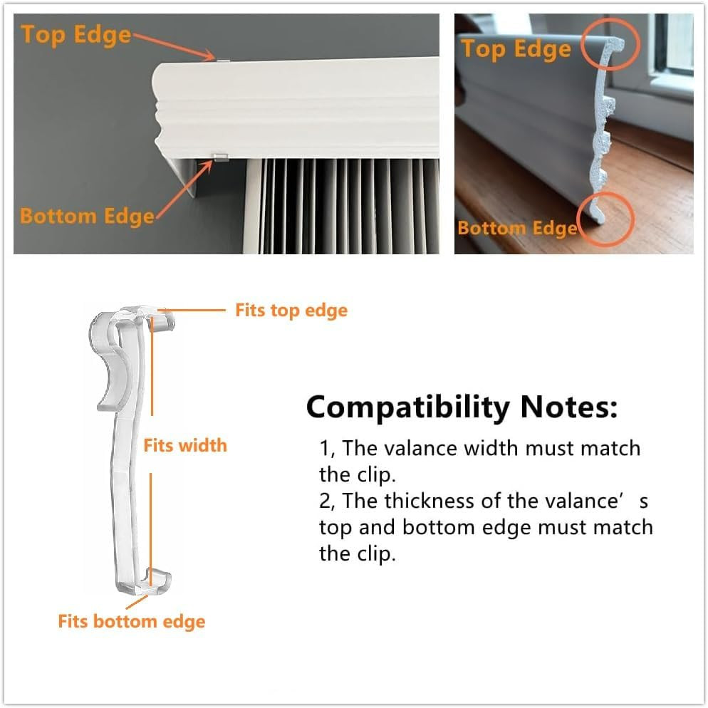 10 Pcs Valance Clips Clear Plastic 3 Inch Window Blinds Retainer Holders