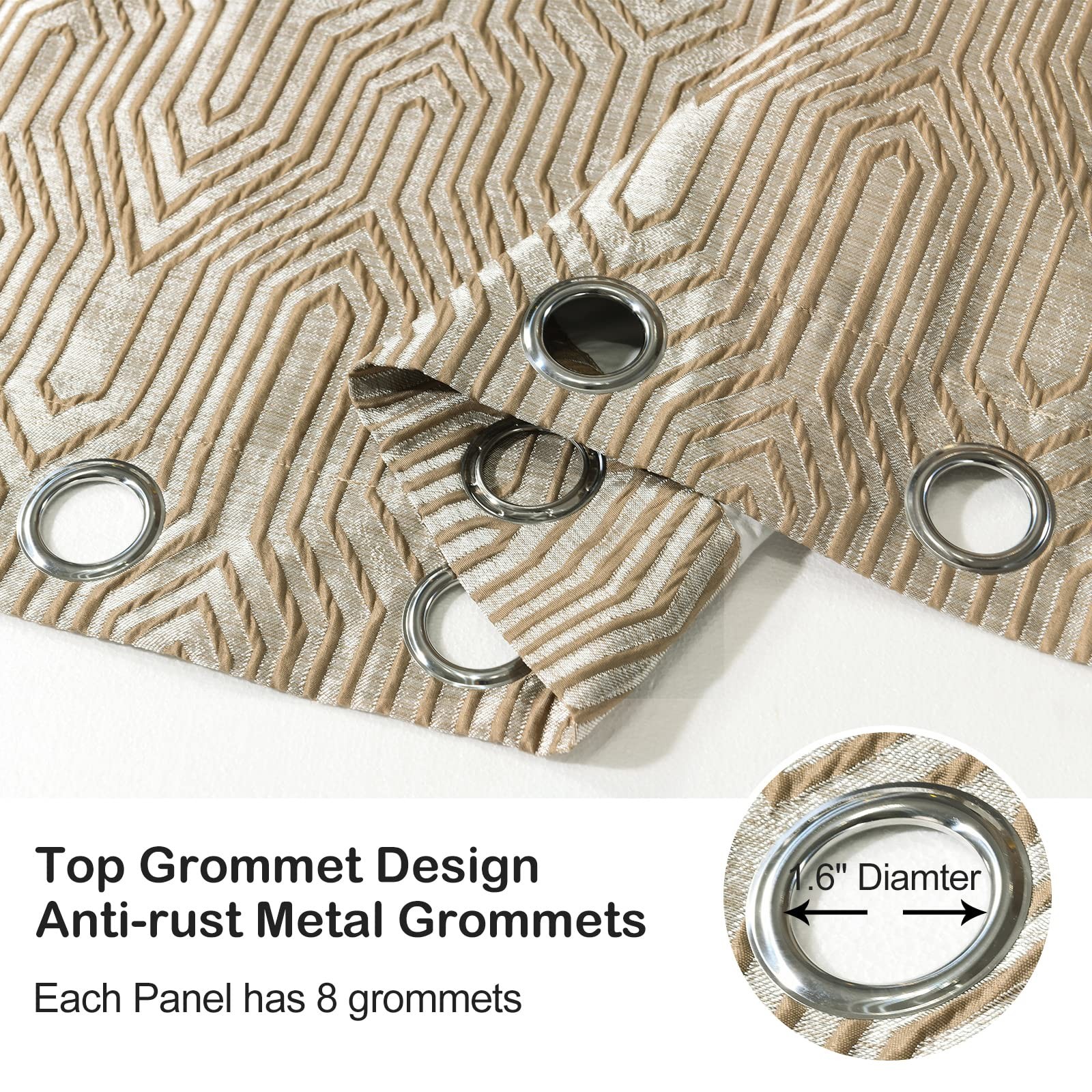 Drapexpert Light Brown And Silvery 100 Blackout Jacquard Geometric Pattern