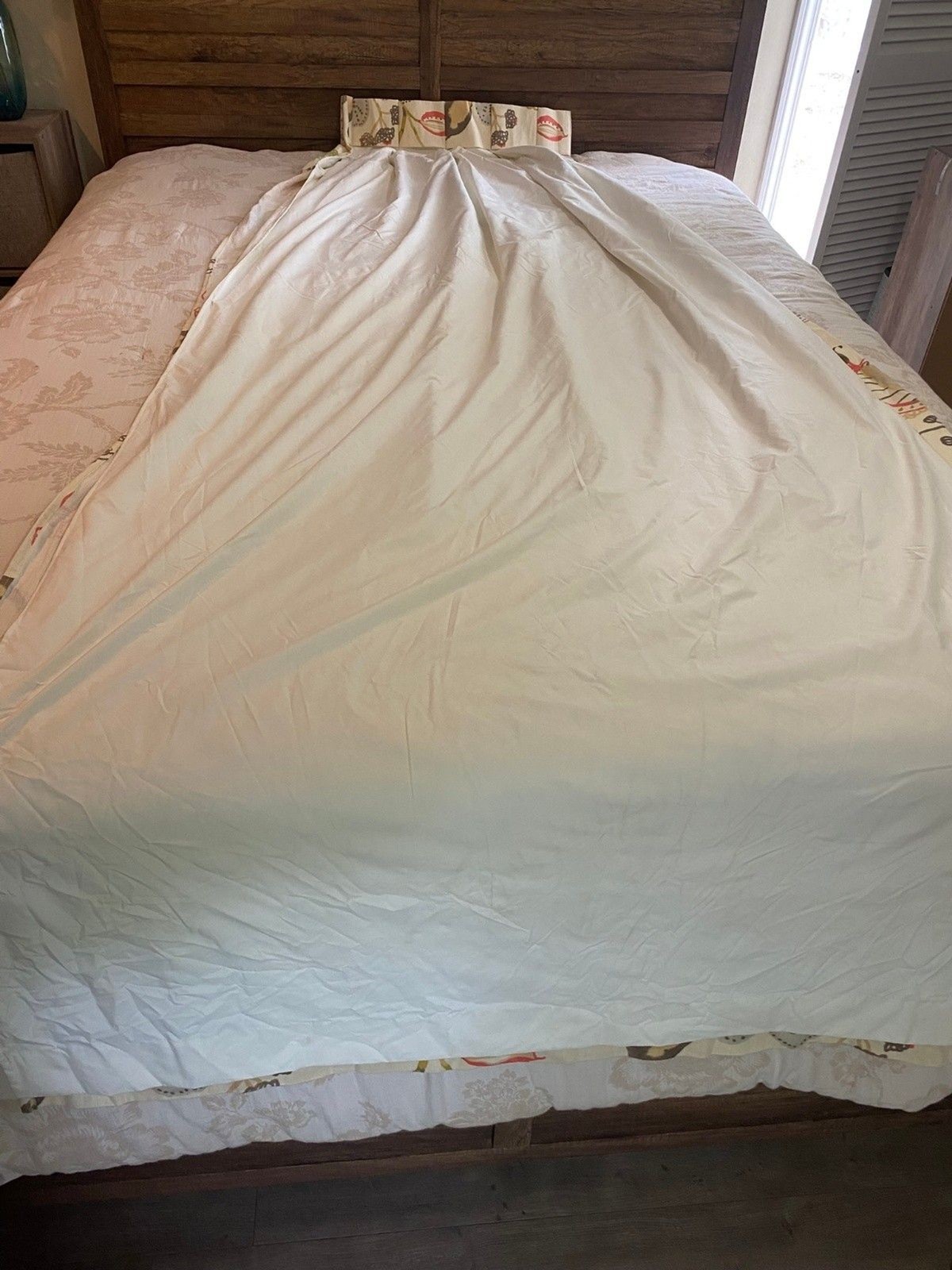 Jacobean Floral Pinch Pleated Cream Lined Drapery Floral Panels Set of 4 EUC