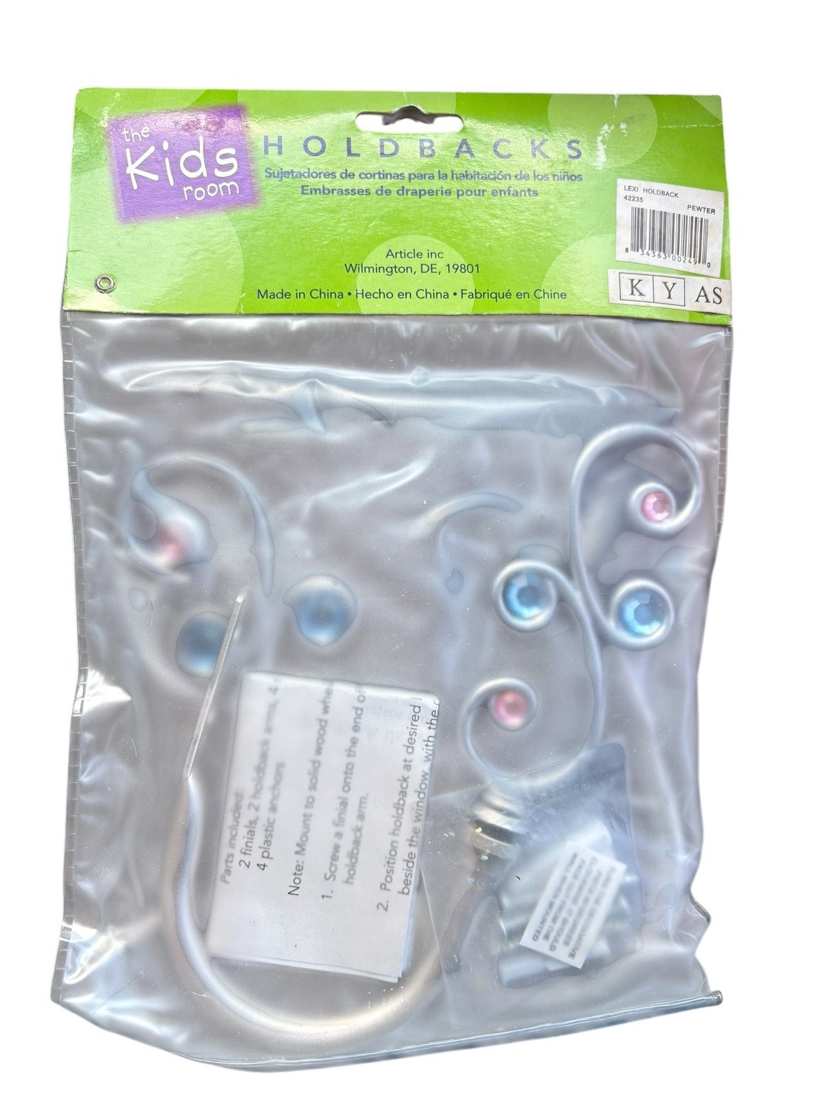 NEW “The Kids Room” Set Of 2 Decorative Curtain Holdbacks Mount Pewter Pink Blue