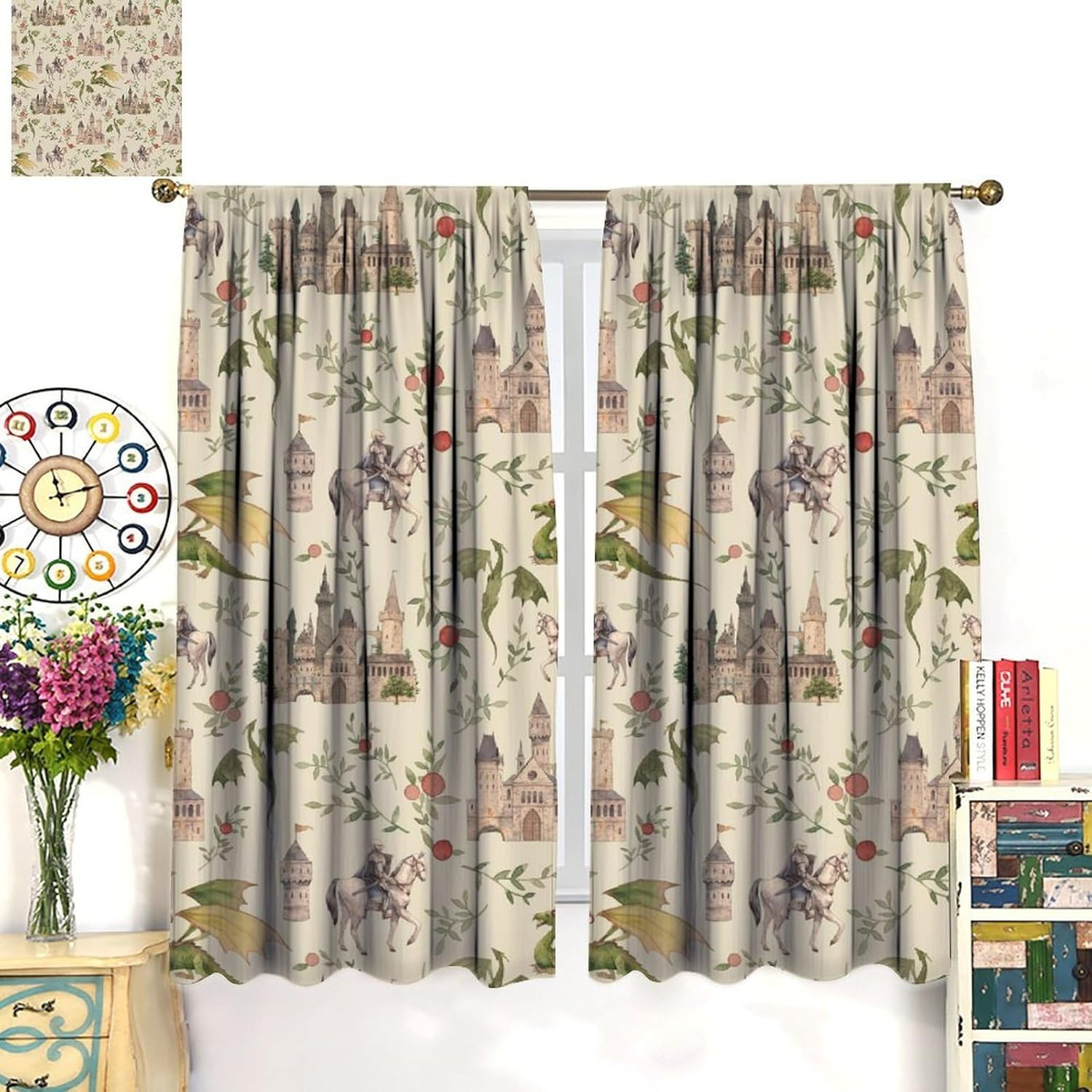 Medieval Dragon Blackout Curtains, 2 Panels 72×63 Inch, 80% Light Blocking