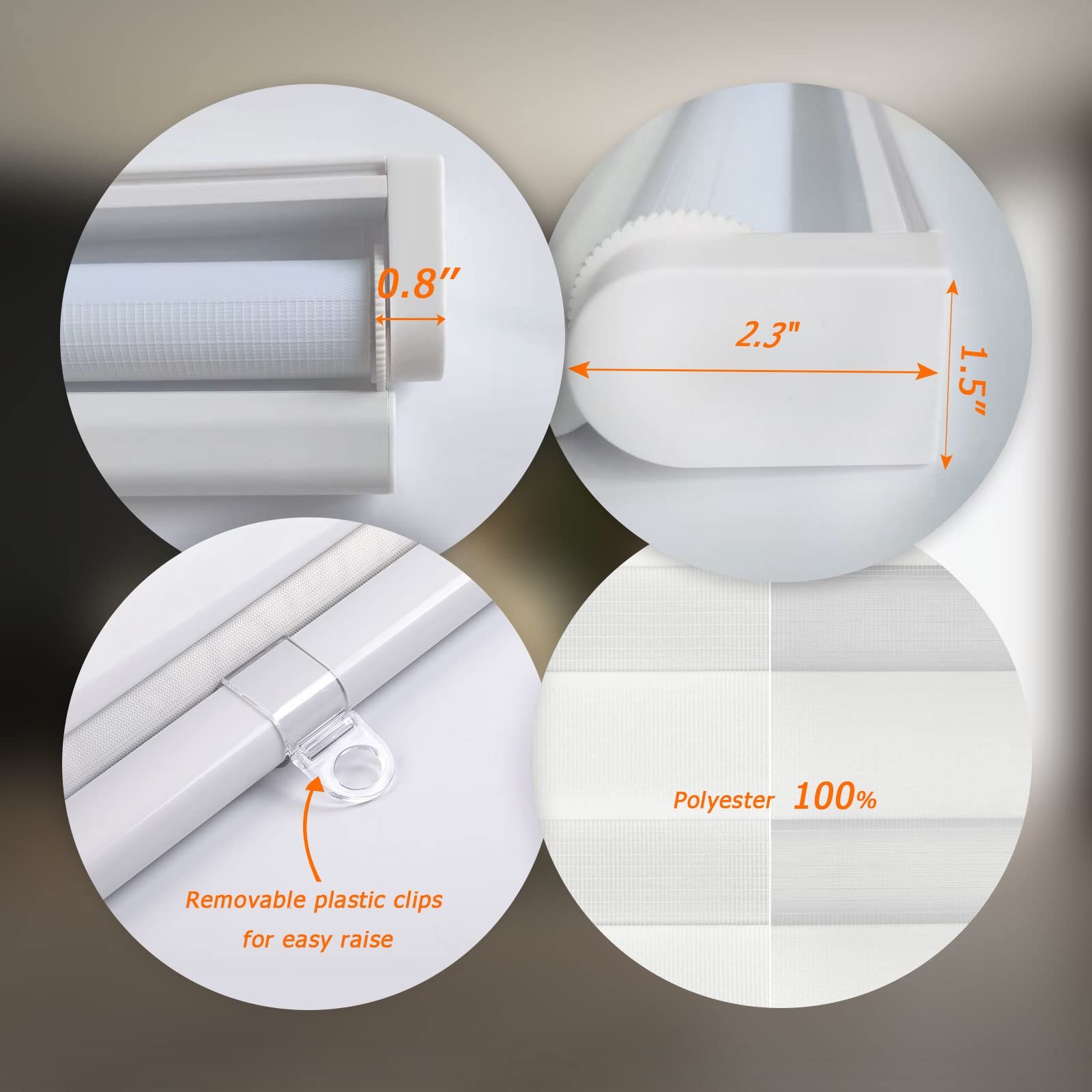 Tinfonbly Cordless Zebra Blinds Roller Window Shadesdual Layer Sheer Day And