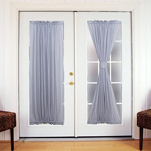 Sheer French Door Curtains 40 Inches Length Lace 25″W x 40″L | 1 Panel Grey
