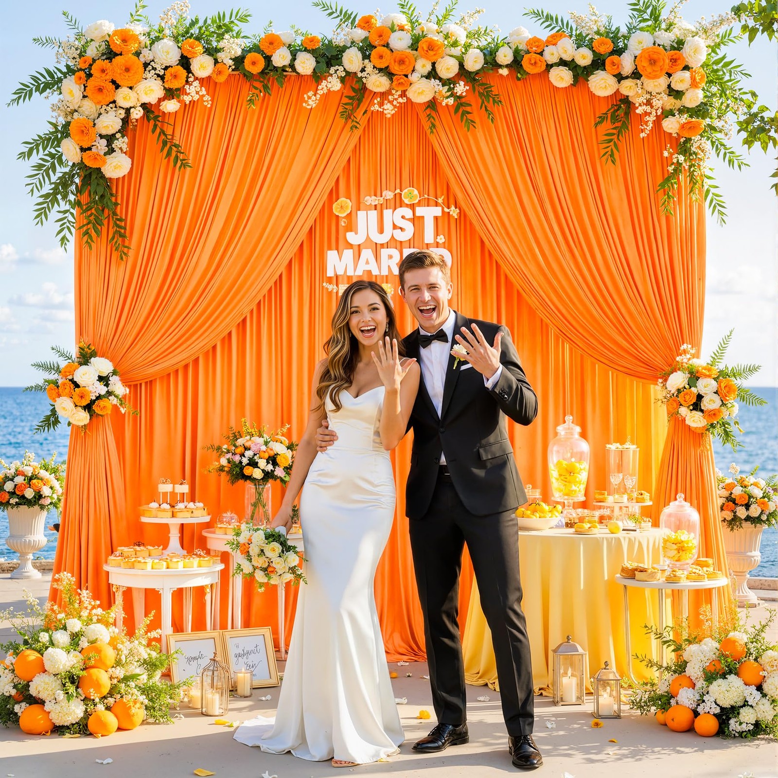 40x10ft Orange Backdrop Curtains for Wedding W5 x H10′(8 Panels),
