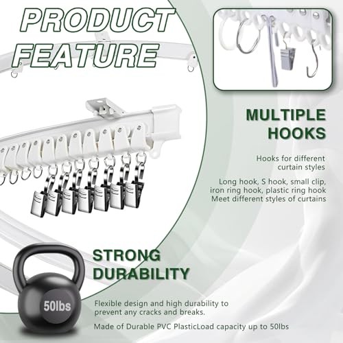 Flexible Curtain Track Ceiling Mount Cuttable 10 ft Curved, Trimmable 9.84 ft