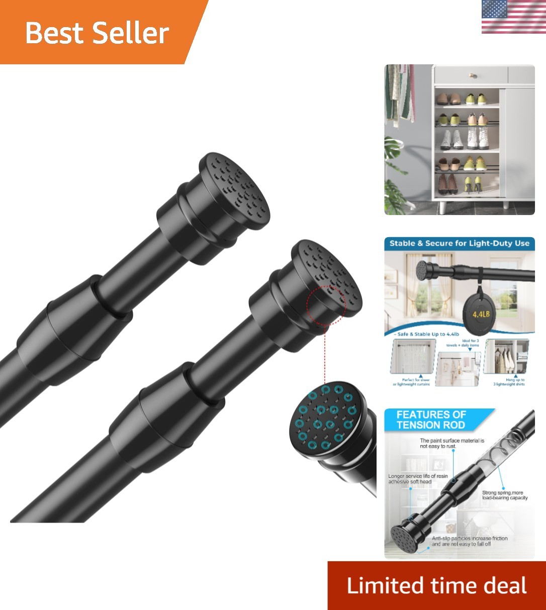 Elegant Adjustable Tension Rods for Window & Closet – 28″ to 38″, Set of 2