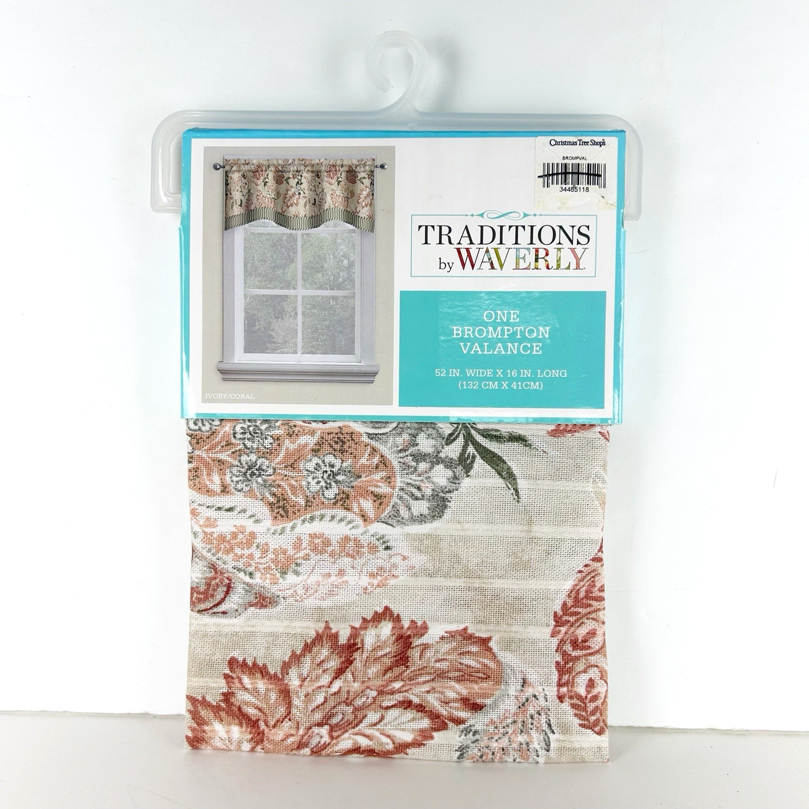 Waverly Traditions One Brompton Valance Peach Coral Sage Floral 52″ x 16″ NEW