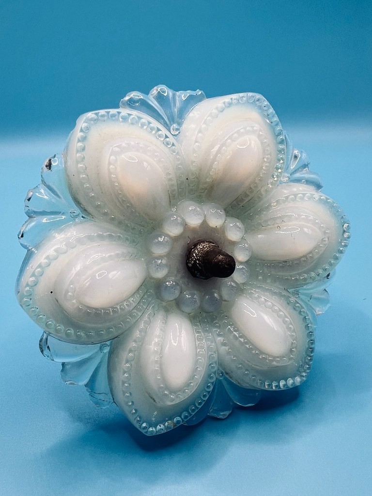 Antique 1920’s Glass Opalescent Flower Tie Back W/Pewter Post