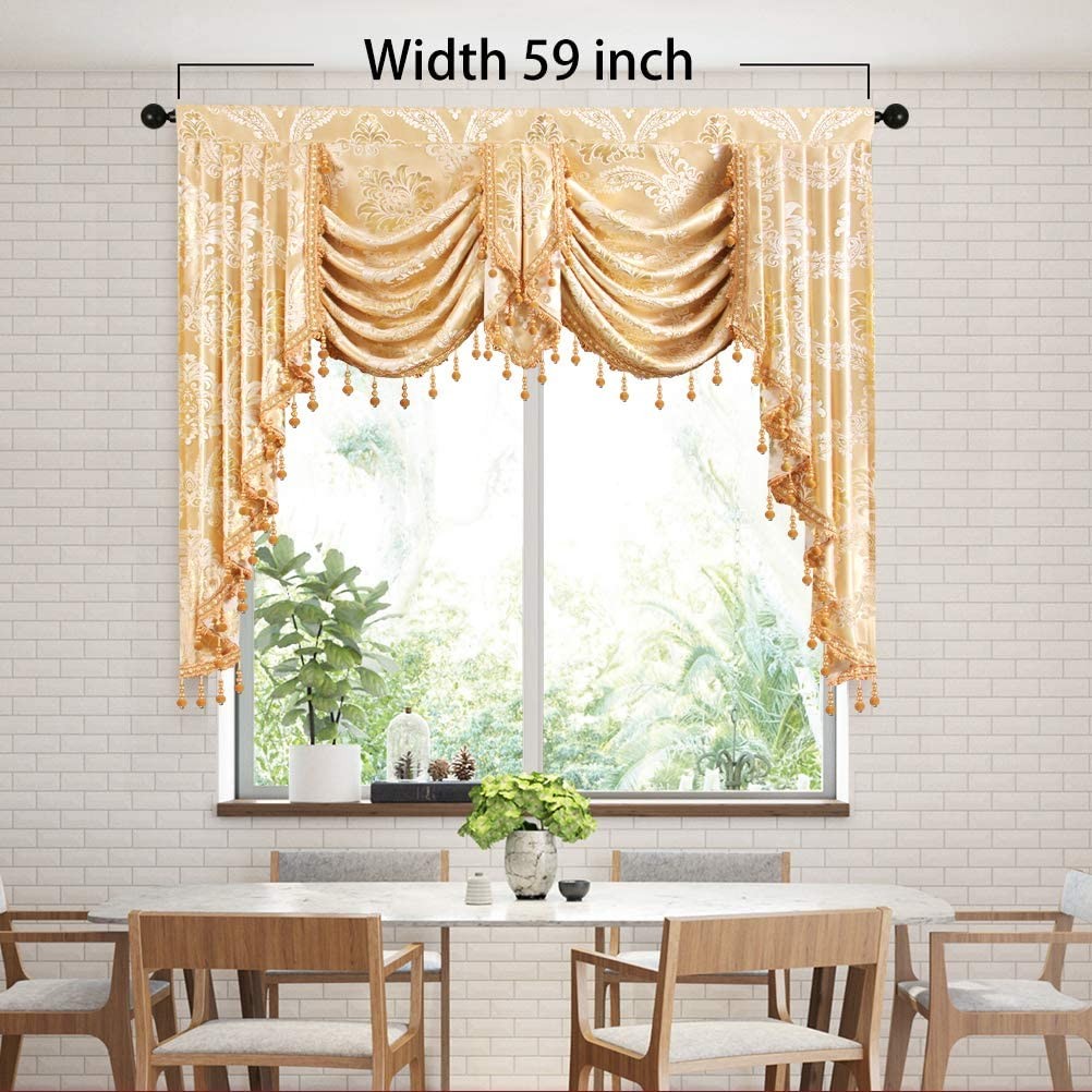 Golden Jacquard Swag Waterfall Valance Luxury Curtain Valance for Living Room…