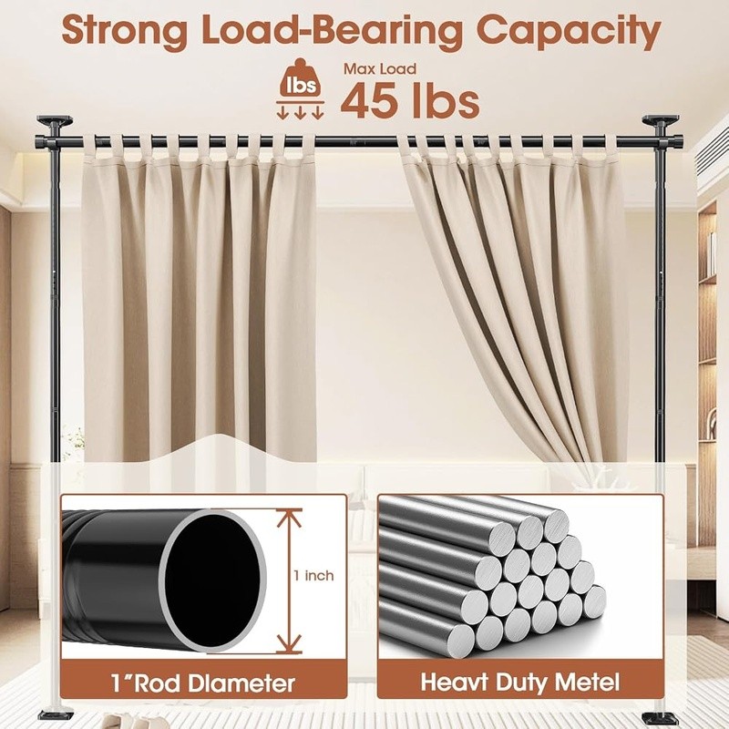 No Drill Adjustable Room Divider Curtain Rod Easy Install Metal Space Separator