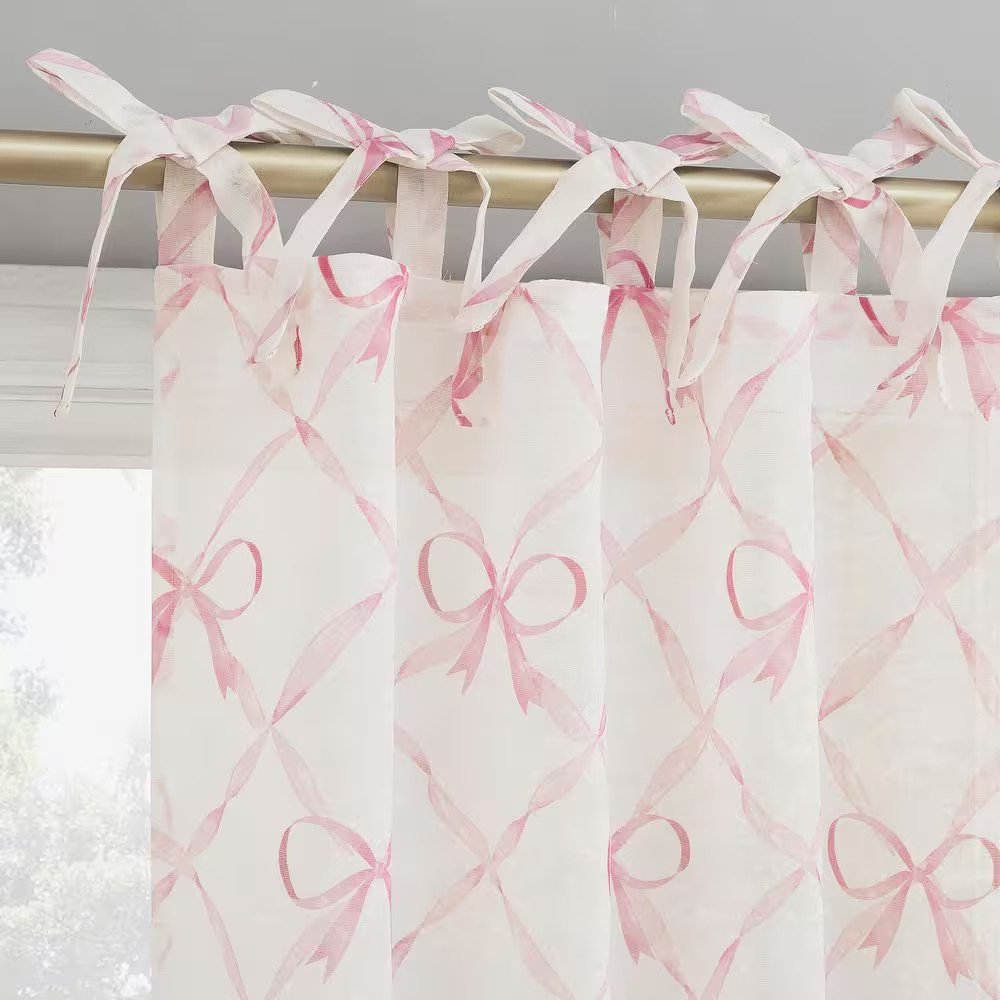 Romy Generation Lattice Bows Pink Polyester 50 In. W X 84 In. L Tie Top Sheer Cu