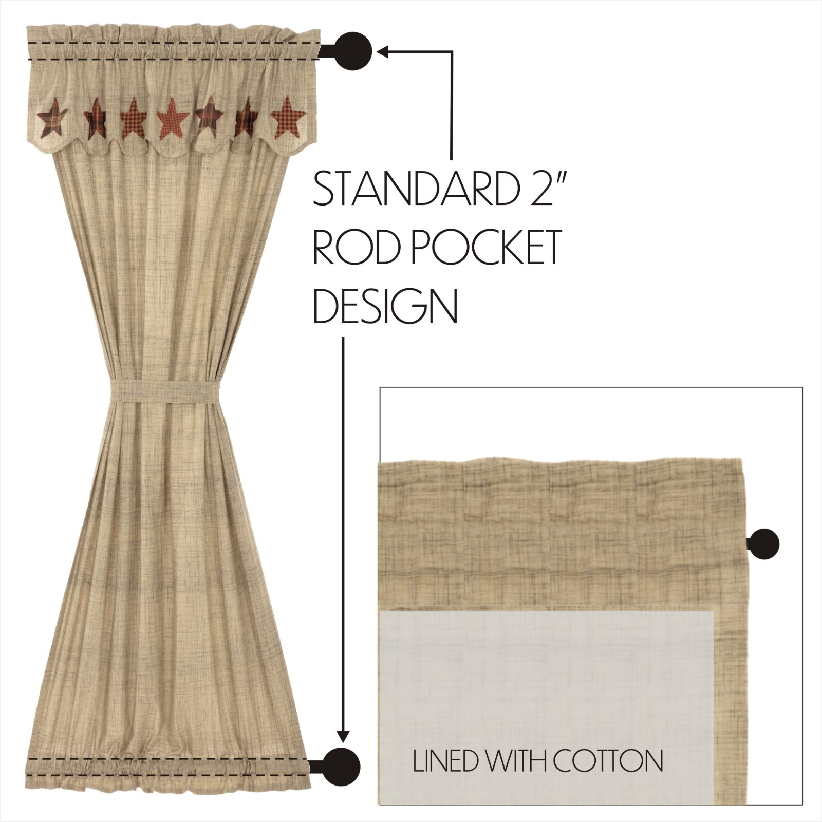 Abilene STAR DOOR PANEL WITH ATTACHED SCALLOPED LAYERED VALANCE 72X40