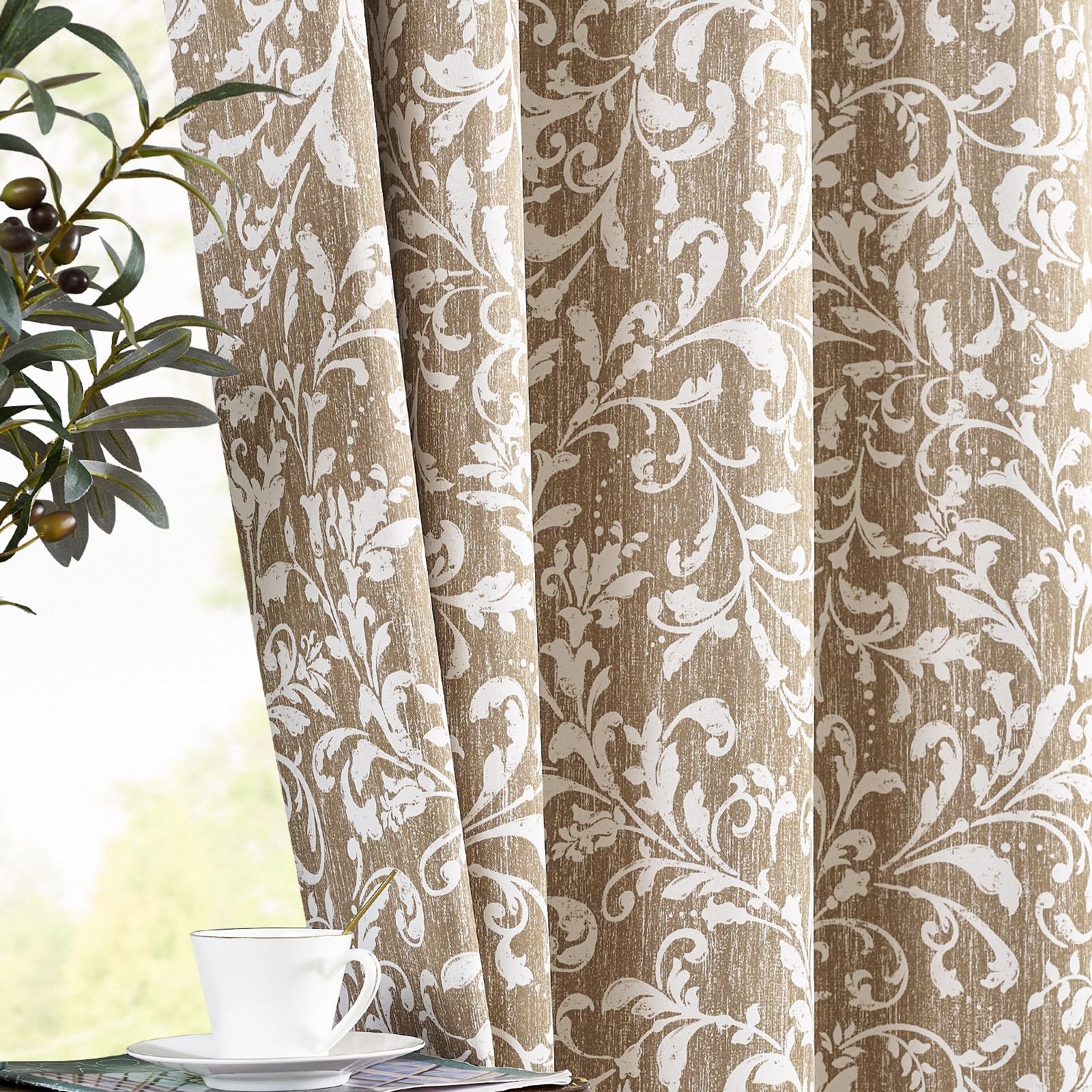 Vangao Taupe 100 Blackout Curtains 84 Inches Long For Bedroom Flower Curtains