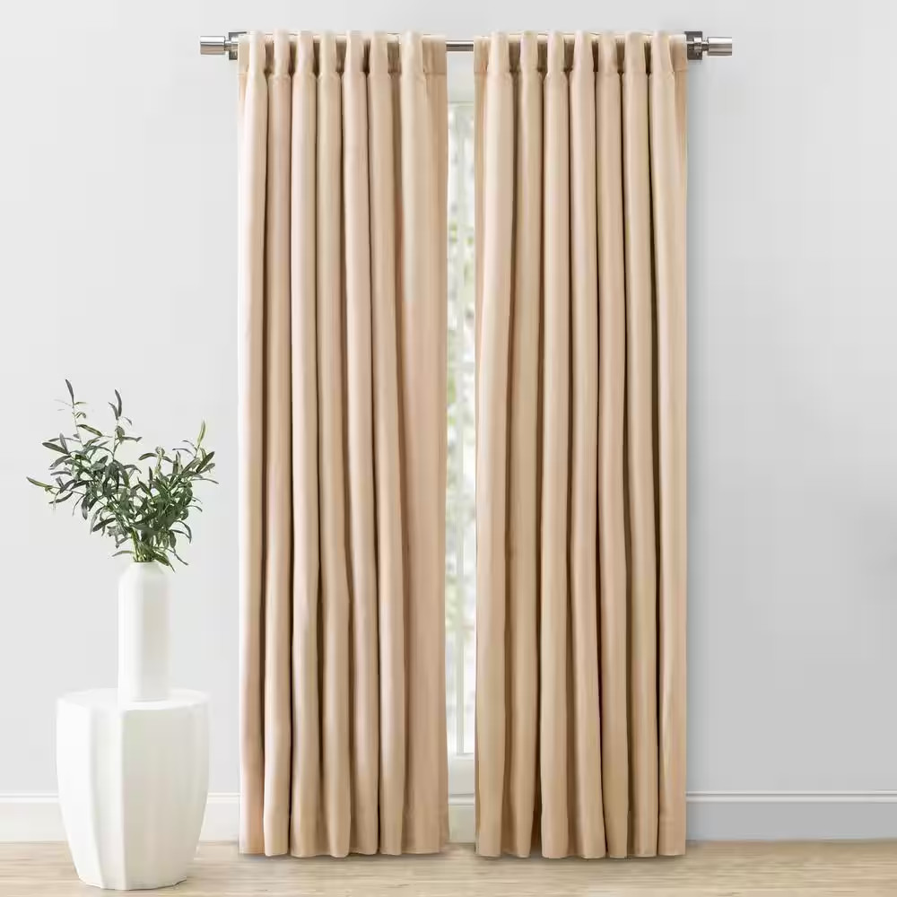 Herringbone Oatmeal Solid 48 In. W X 63 In. Room Darkening Single Panel Rod Pock