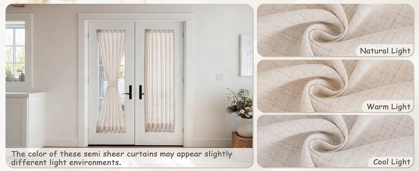 2 Pieces French Door Curtains Linen W35 x L72 Dual Rod Pocket Light Coffee Semi