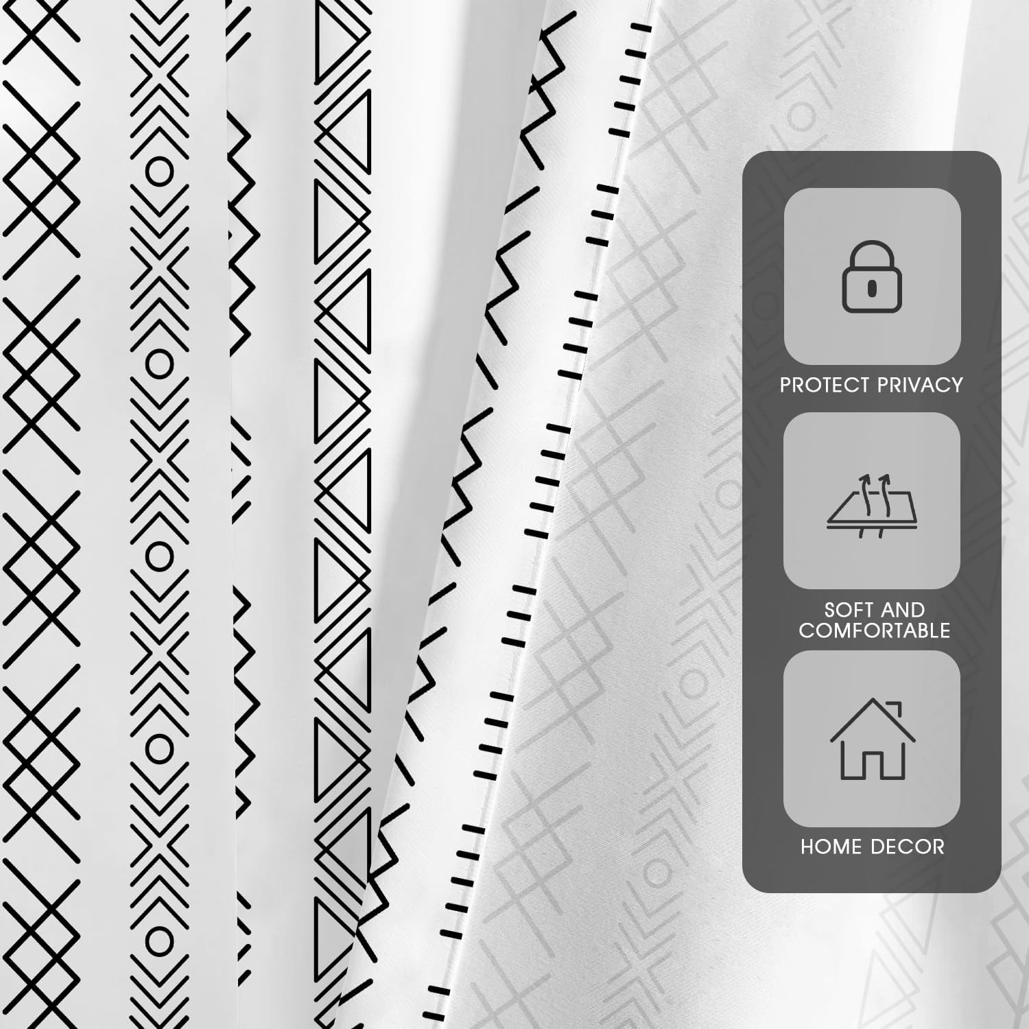 zokyer Boho Kitchen Curtains Western Black White Farmhouse Vintage Geometry A…