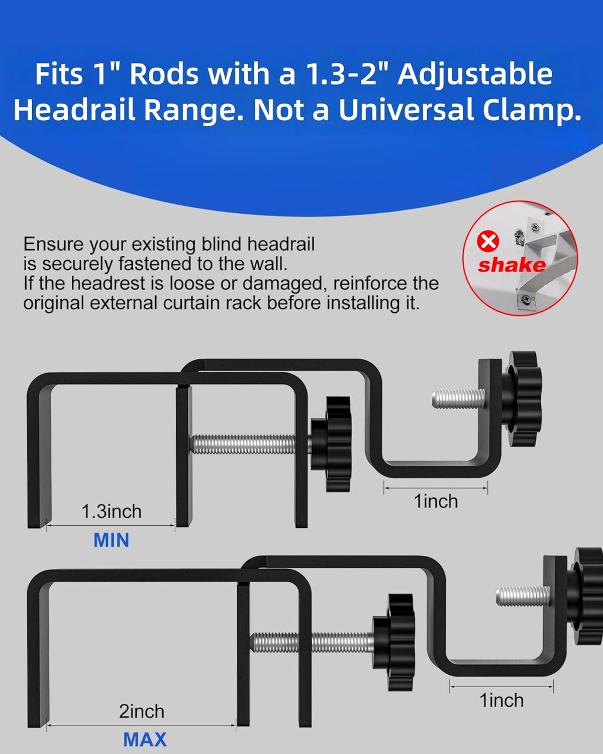 Over-Blinds Curtain Rod Brackets for 1 3-2 Rectangular Headrails Black Set 3