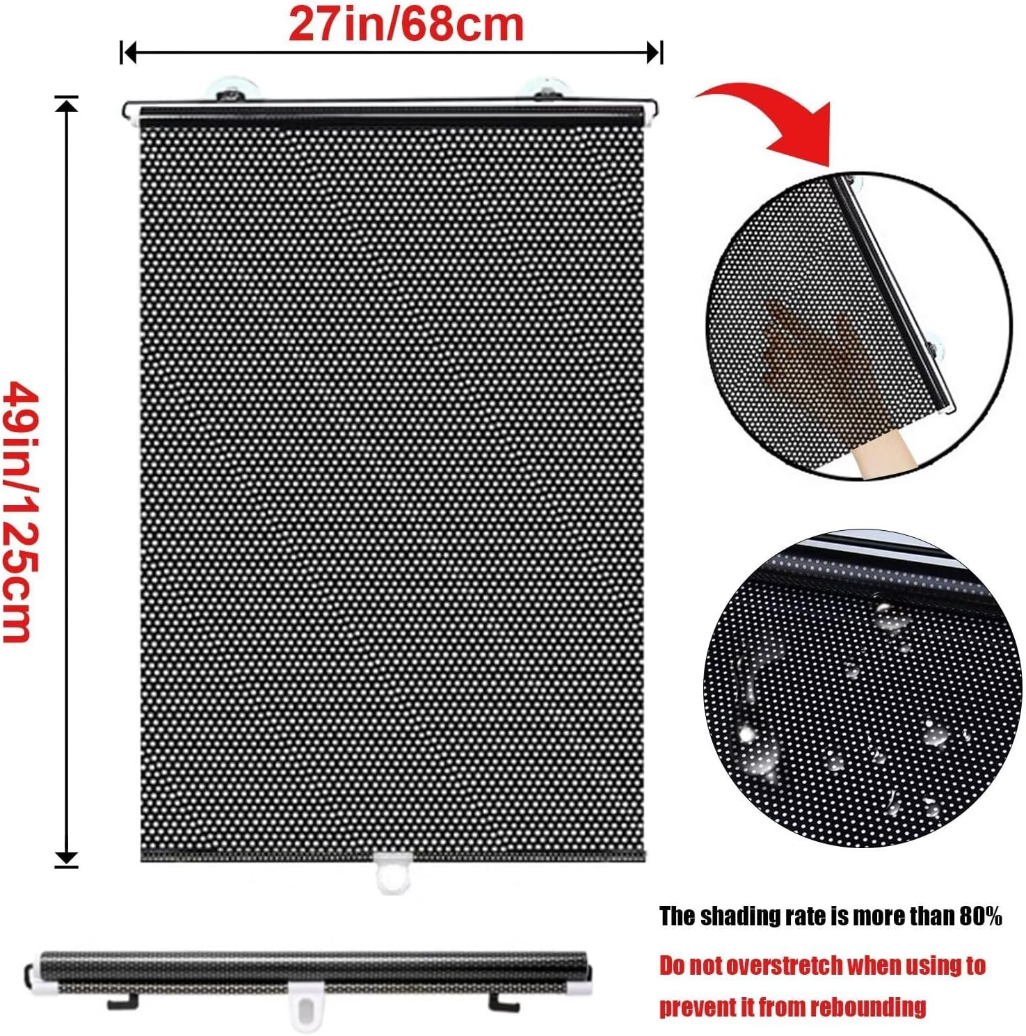 No Drilling Retractable Roller Window Shades W/3 Suction Cups, Blackout Blind…