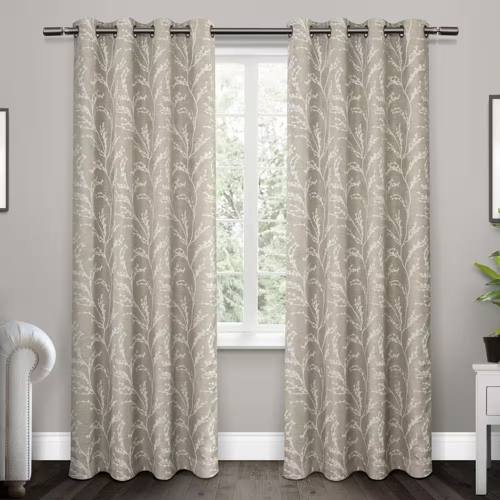 Kilberry Dove Grey Nature Woven Room Darkening Grommet Top Curtain, 52 In. W X 8