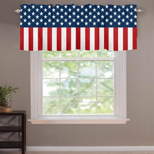 4th of July Kitchen Curtains 45″W x 18″L (Pack of 1) Blue Red White Stars