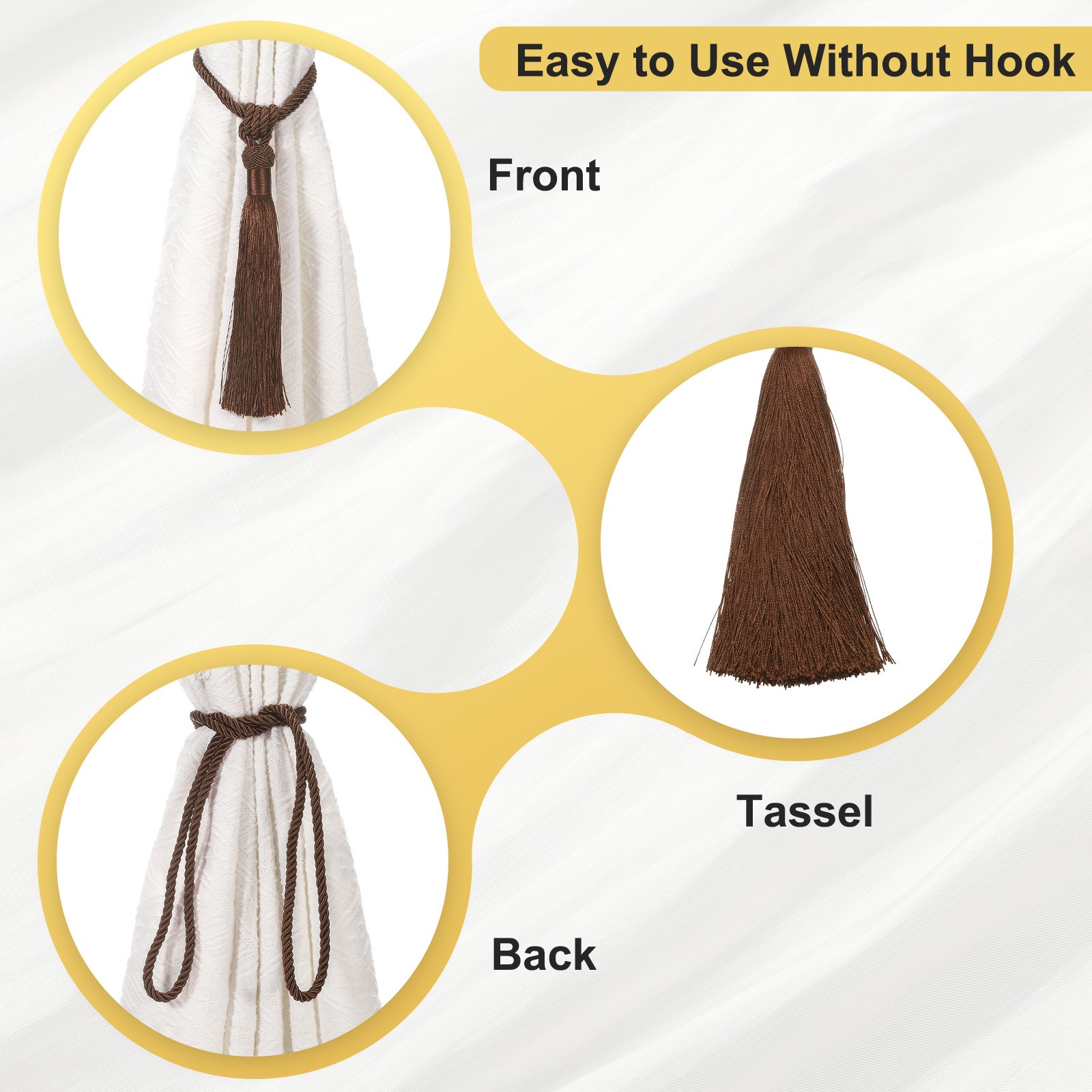 4 Pack Handmade Elegant Curtain Tiebacks with Tassel, Dark Brown