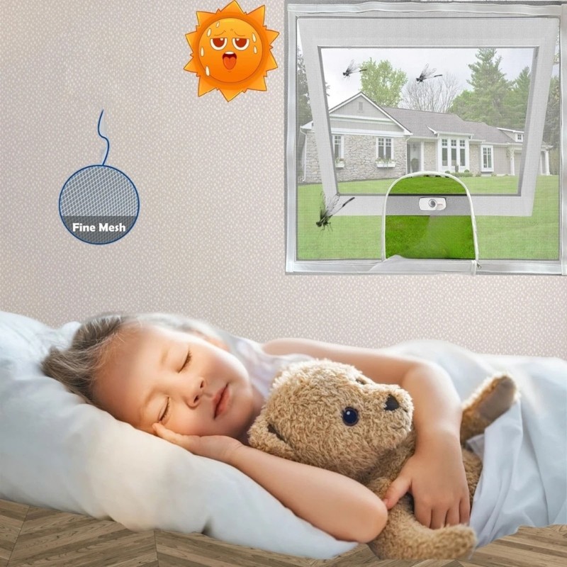 Customizable Window Netting Adhesive Mesh Screen Zippers Opening