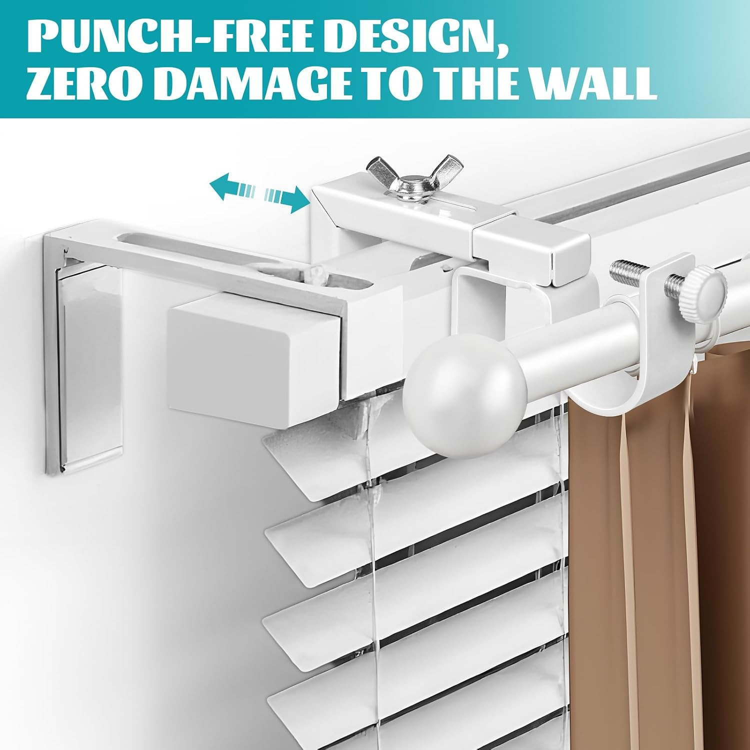 4 Pack Adjustable Curtain Rod Bracket Attachment for outside Mounted Blinds,Fit