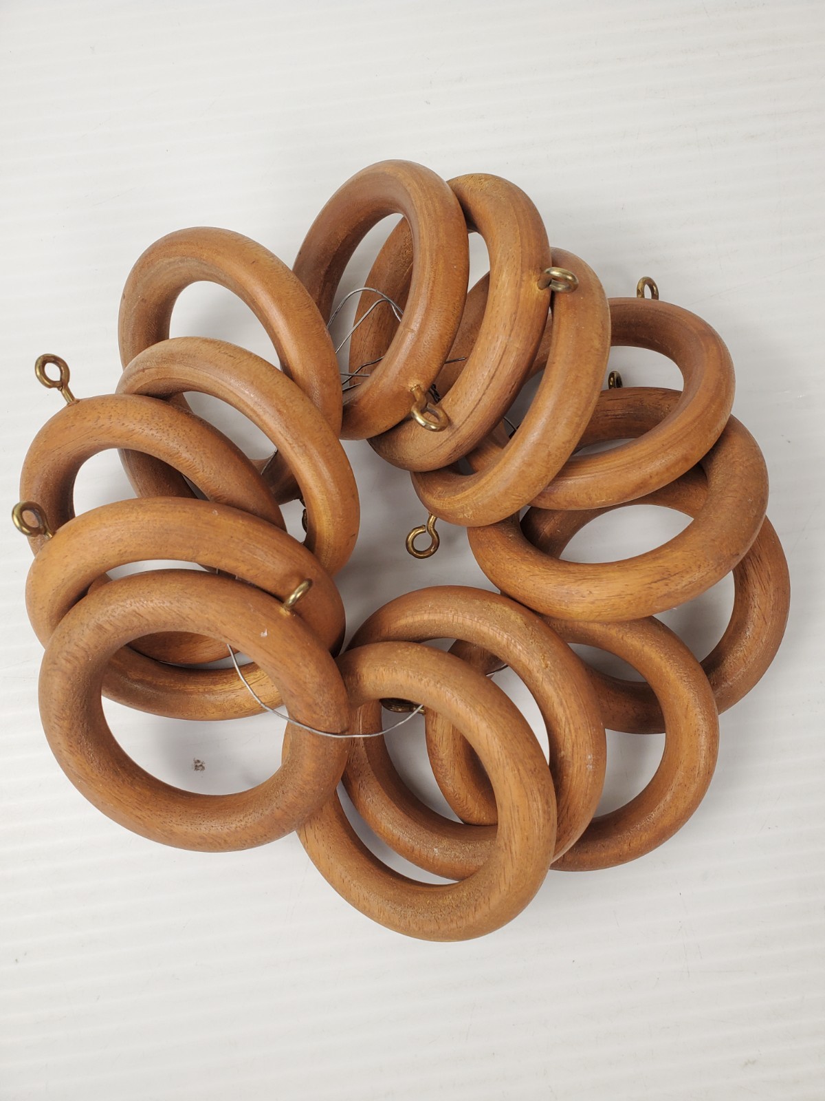 14 Vintage Wooden Curtain Rod Drapery Rings With Eyelets OD 2-3/4” ID 1-3/4”