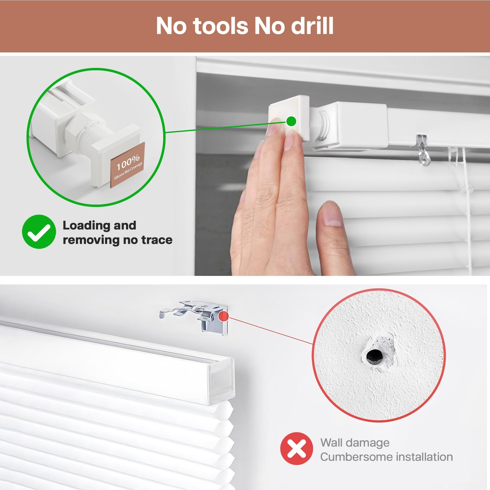 LazBlinds Cordless 1″ Vinyl Mini Blinds 34×48 White – No Tools, No Drill