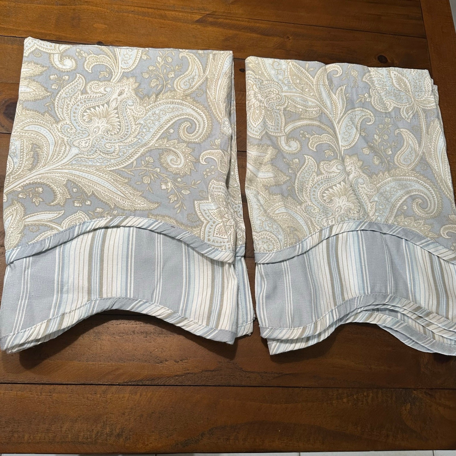 Waverly Two Valance Panel Curtains Short Cafe Light Blue Paisley 18×50 Set