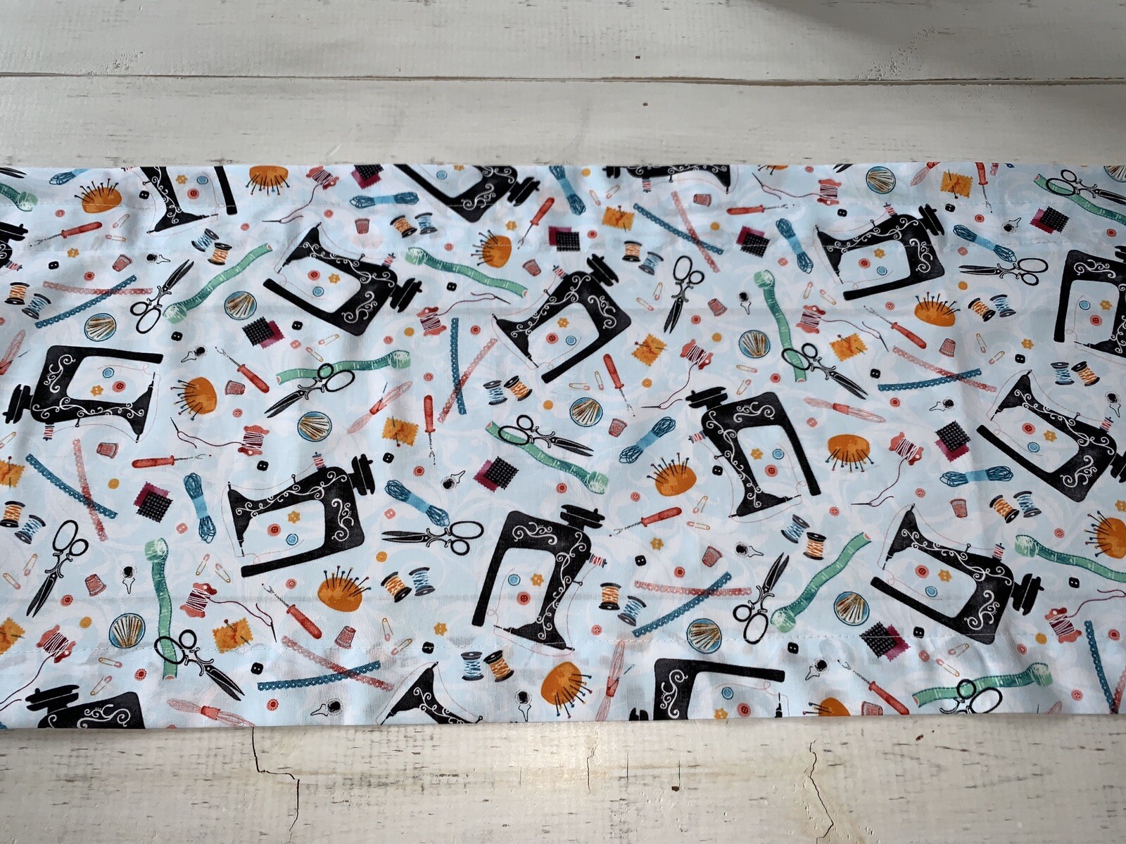 Charming Valance With Vintage Sewing Macines, Pin Cushion, Sissors, Tape Measure