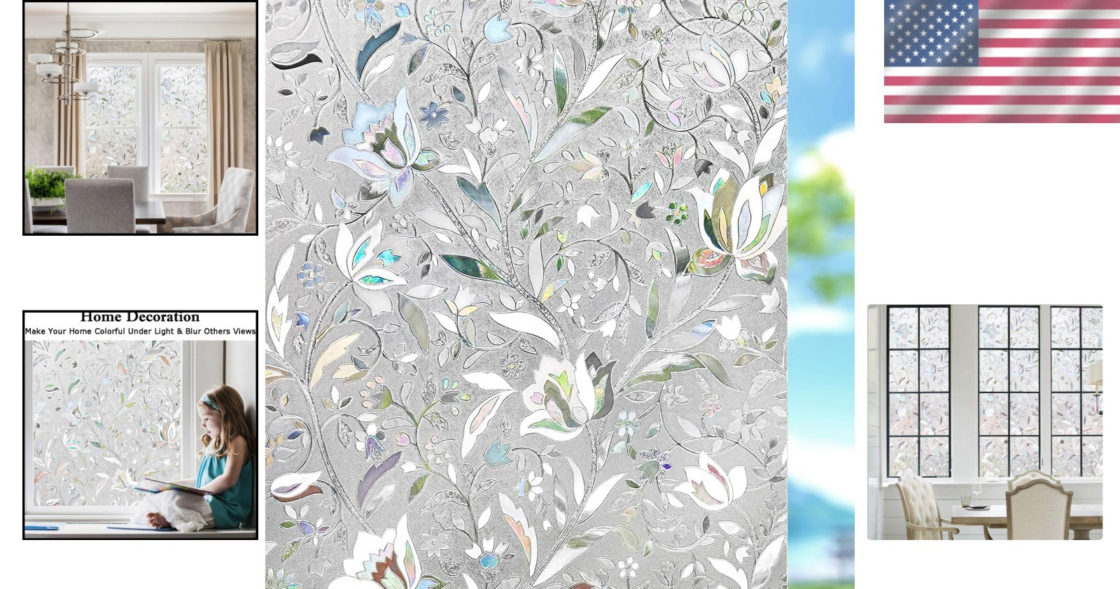 Vinyl Stained Glass Decorative Window Film – 17.5×78.7in UV Blocking Privacy