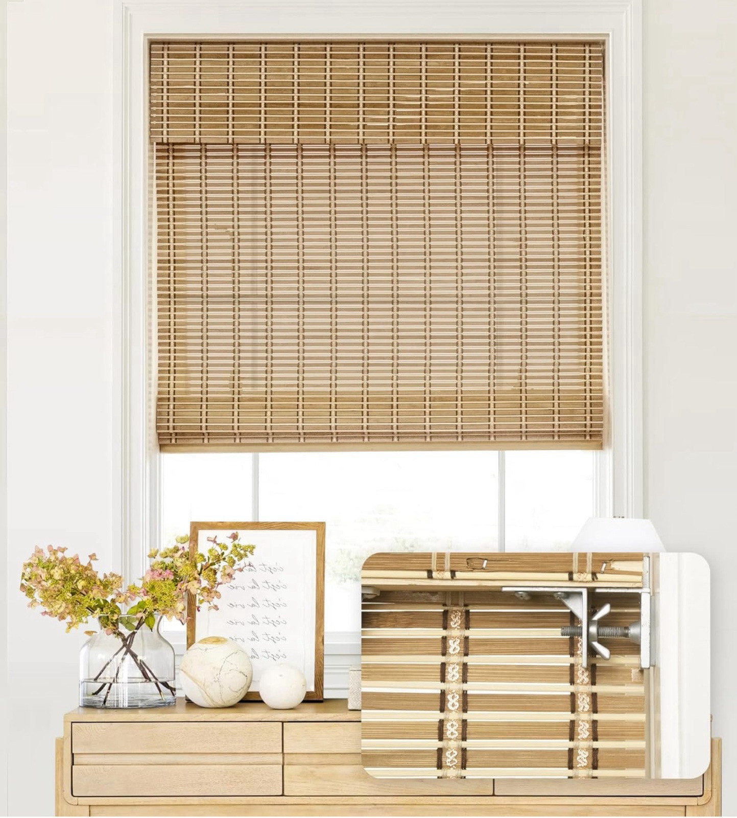 Bamboo Roman Shades 22” W X 64” H LazBlinds No Tools No Drill Cordless