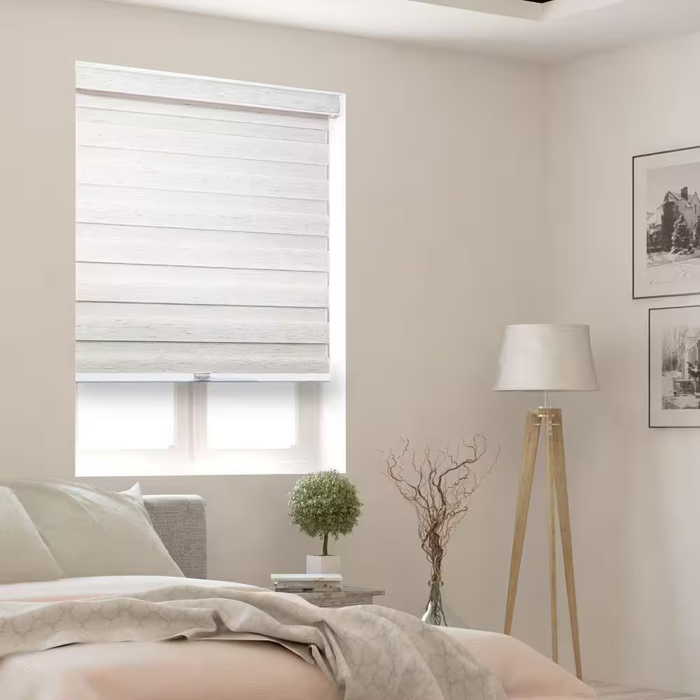 Off White Cordless Room Darkening Polyester Dual Layer Zebra Roller Shades-32 In