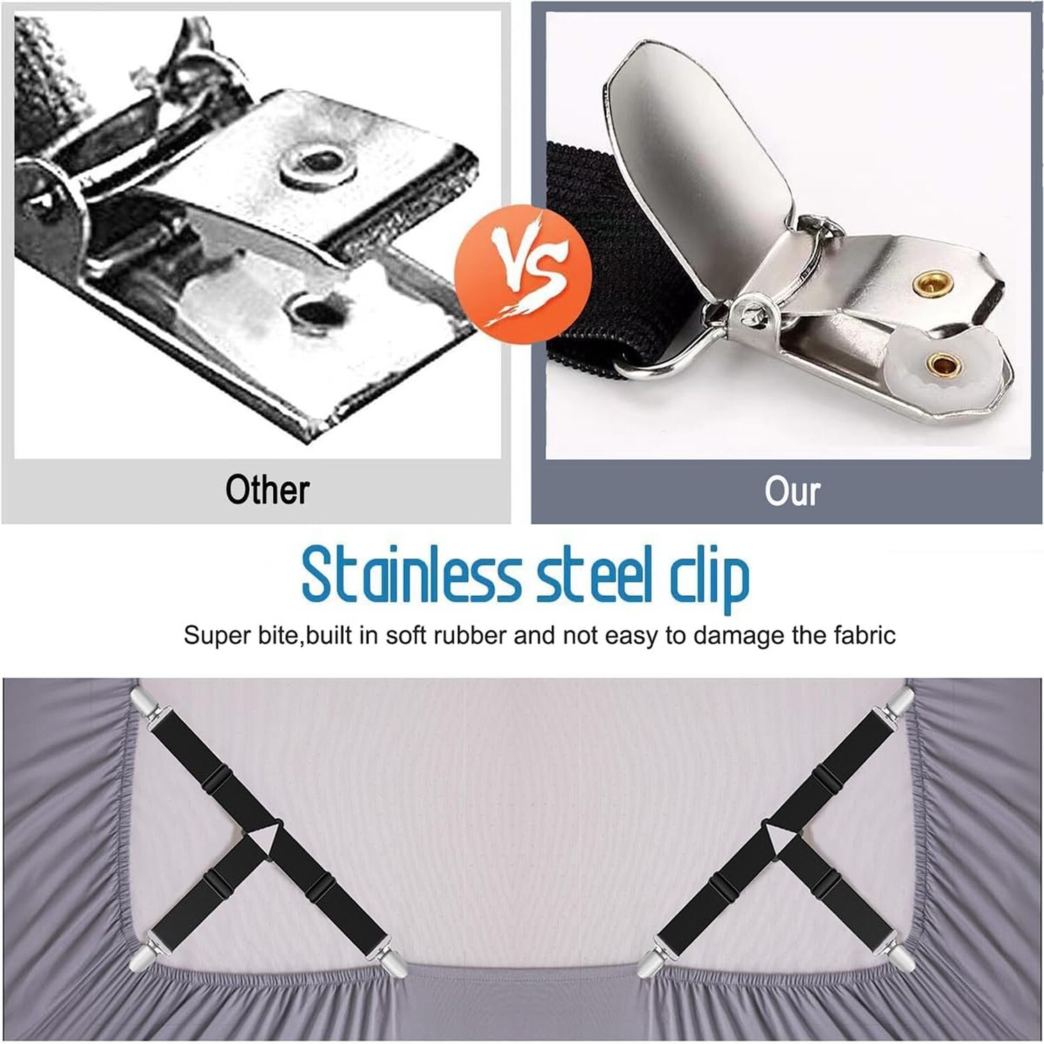 Bed Sheet Holder Straps,4 PCS Adjustable Elastic Fasteners with Metal Clips, …
