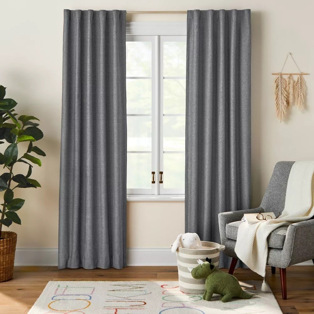 Pillowfort Heather Black Chambray Cotton Blackout Curtain Panel 42″ x 84″ NWOT