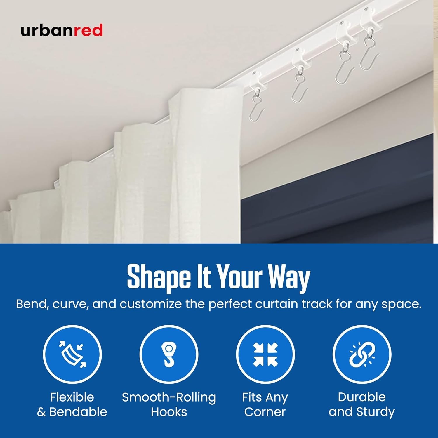 Flexible Curtain Track System 16.4 ft Ceiling Mount for Room Dividers