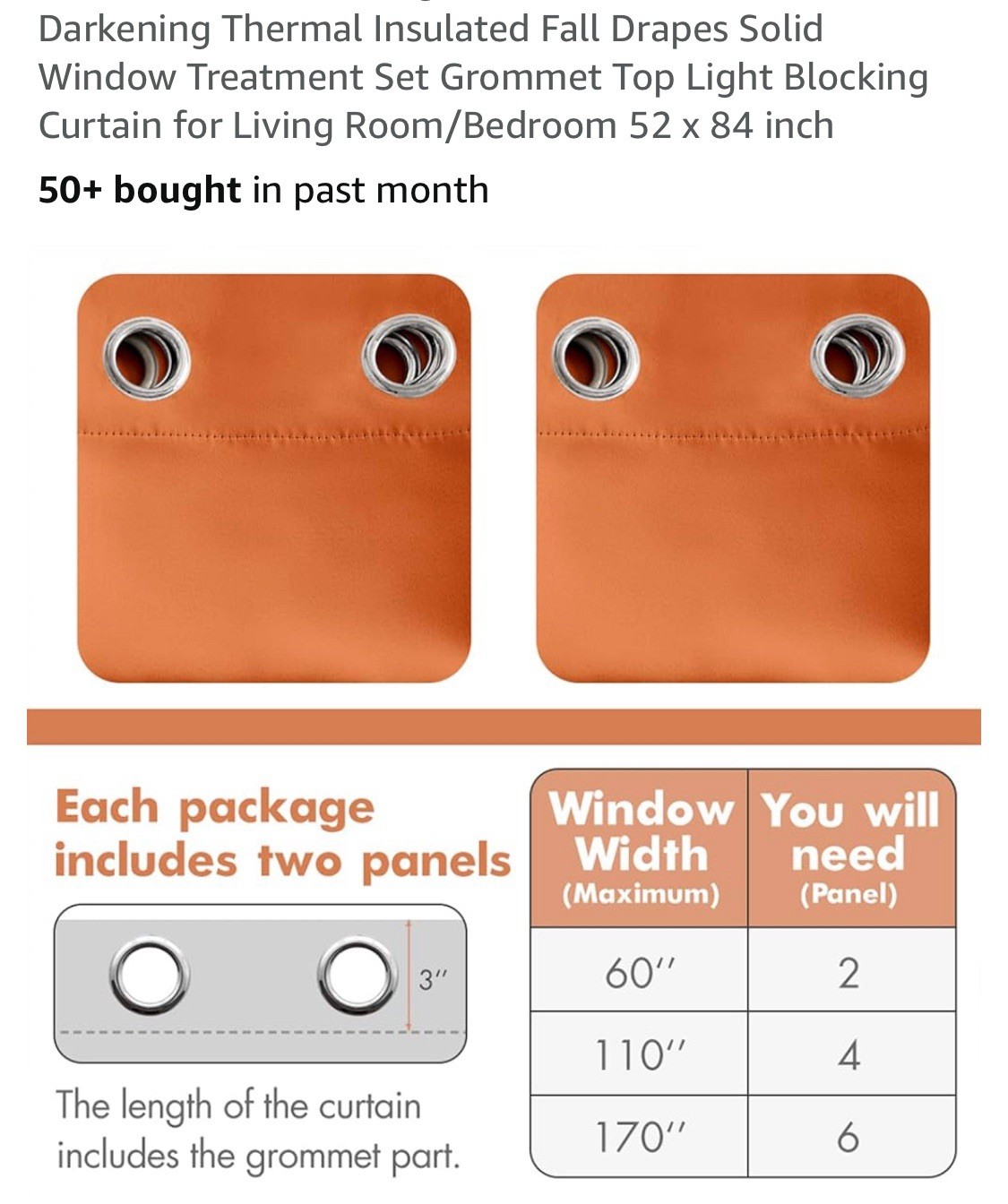 Solid Thermal Insulated Grommet Blackout Curtains Drapes 2 Panels Orange X NEW