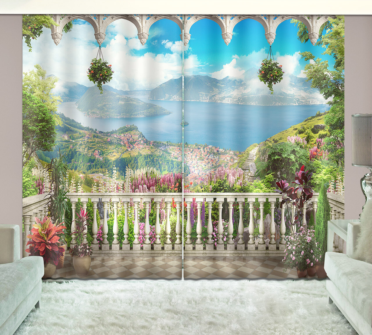 3D Arabian Flower Balcony Scenery Blockout Photo Curtain Printing Fabric Window