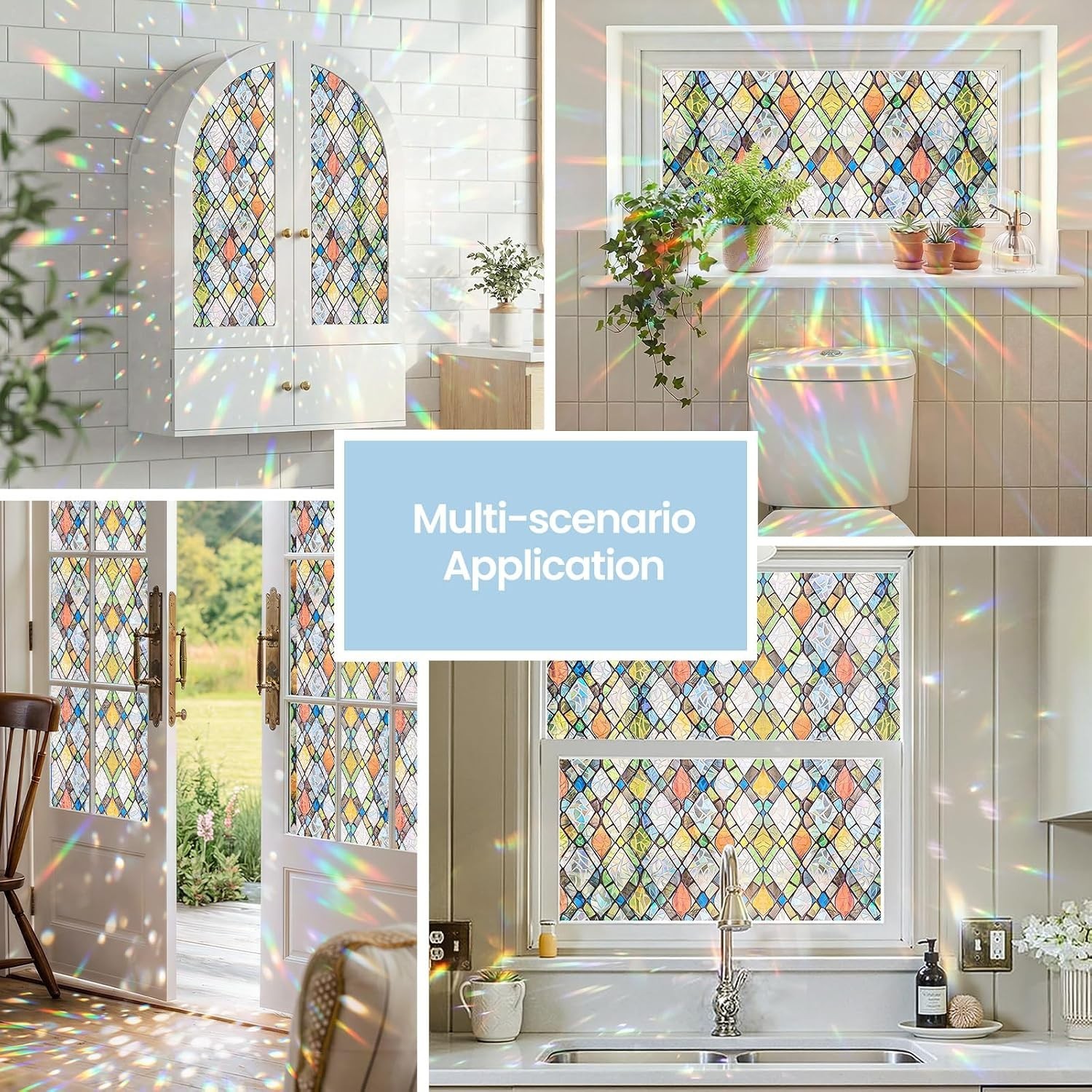 Window Privacy Film, Stained Glass Decorative Static Cling, Removable Laser S…