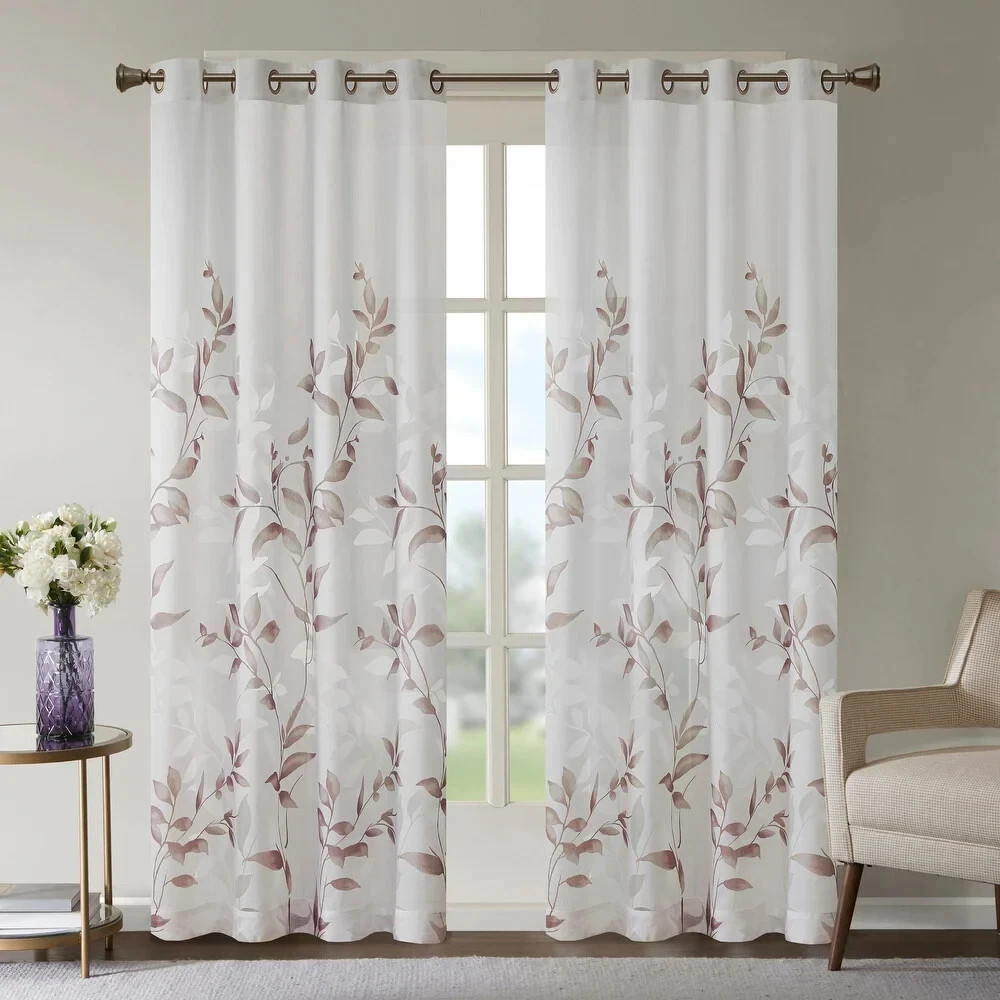 Madison Park Vera Burnout Printed Curtain Single Panel Semi Sheer Mauve 50″x 95″