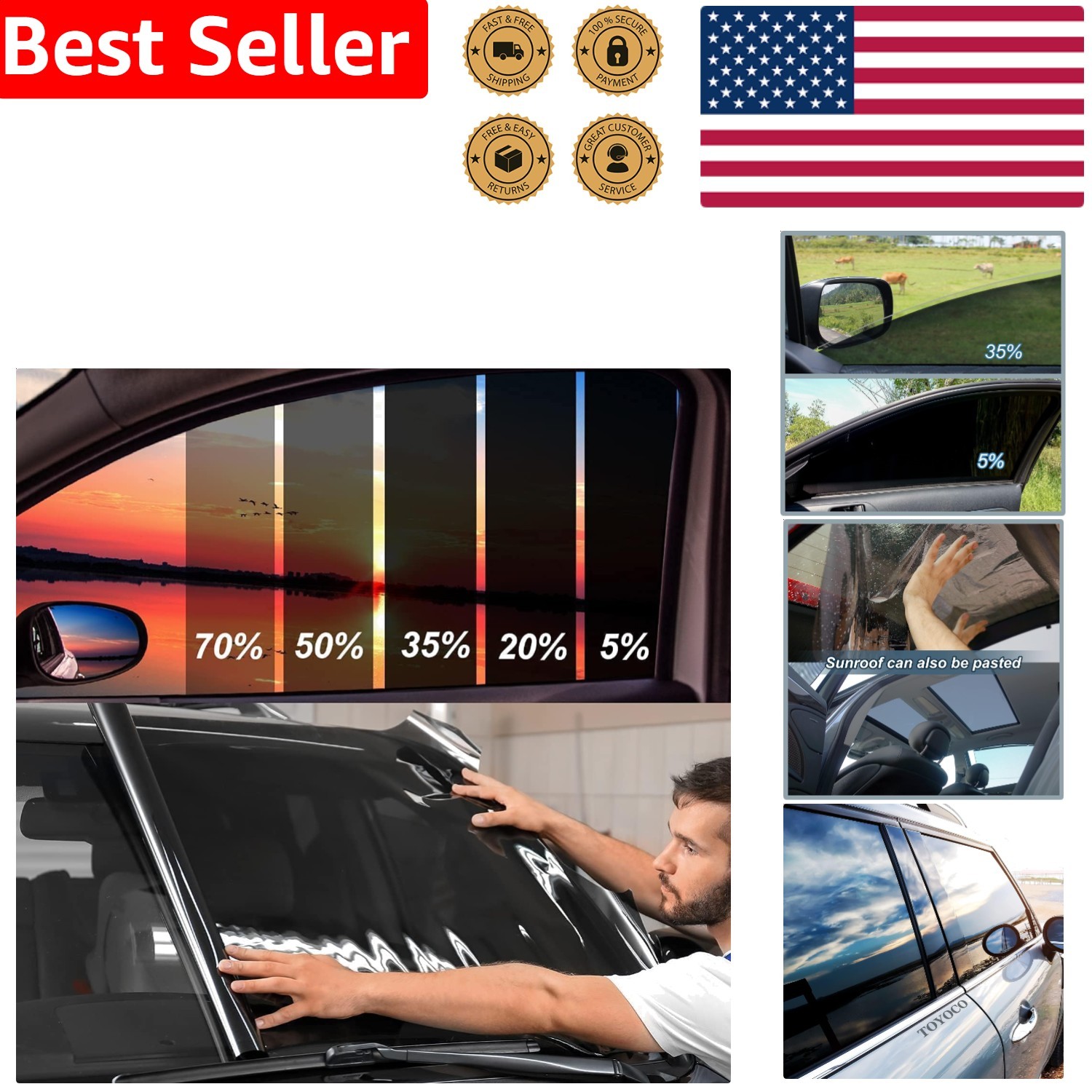 Professional 5% VLT Ceramic Car Window Tint Roll 20in x 10ft UV IR Block