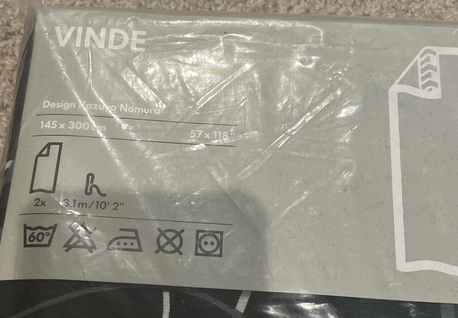 Ikea Vinde Drapes Curtains New Designed By Kazuyo Nomura. Black W/ White 57×118”